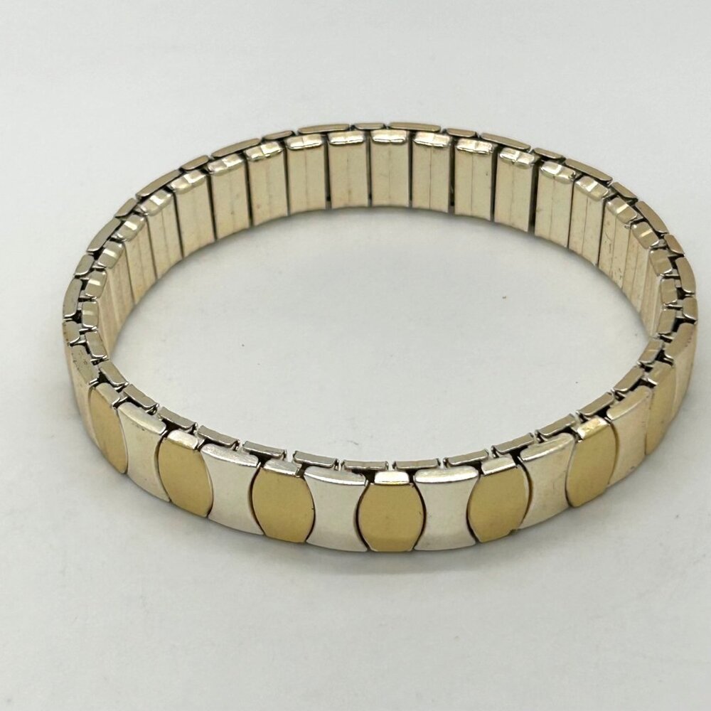 Vintage Two-Tone Gold & Silver Finish Expansion Stretch Link Bracelet Size 7 - Picture 3 of 15